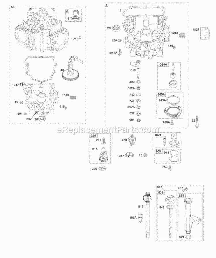 Engine Sump Oil Pump DipstickTube Assembly Diagram and Parts List for 40H777-0025-G5  Briggs and Stratton Engine